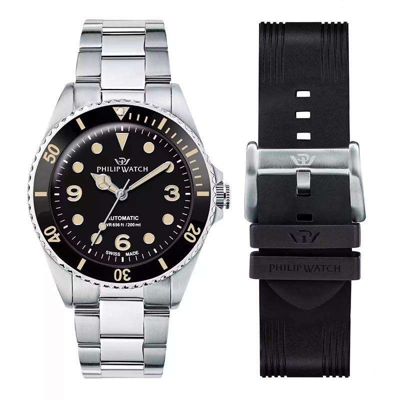SET Orologio + Cinturino Uomo Philip Watch Caribe Diving Automatico Limited Edition-R8223216008